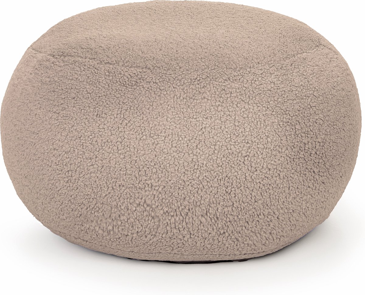 Drop & Sit - poef - sfeervolle teddy - taupé - Ø60 cm - extra comfortabel en zacht