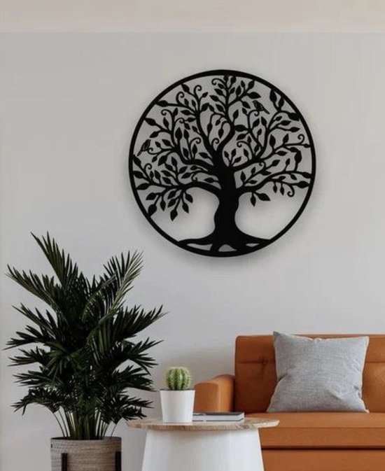 Levensboom - Metaal - 50cm - Tree of Life - Wanddecoratie - wandbord - zwart wit muurdecoratie - Wall Art - Tuindecoratie - Geschikt voor binnen en buiten