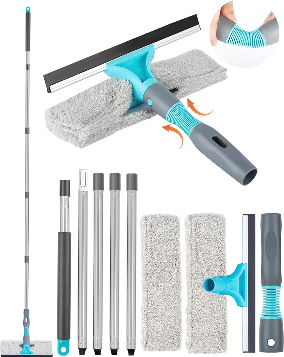 Goedkoopste Professionele 2-in-1 Raamreinigingsset met Telescoopsteel van 200 cm - Roestvrijstalen Raamweger met Microvezeldoeken