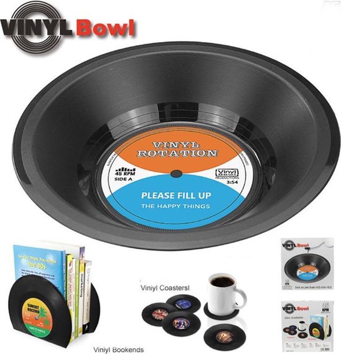 Knaak Set LP Onderzetter + Bakje Vinyl - Retro Style - Vintage - Zwart