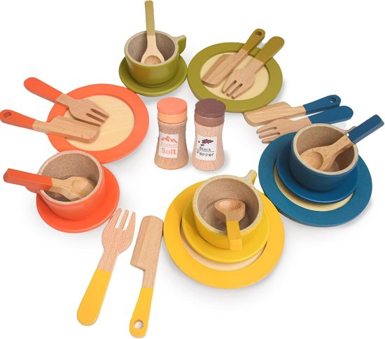 Smartwo Houten keuken accessoires spelen koken speelgoed set, spelen potten en pannen sets voor kinderen, doen alsof spelen spel, Montessori voedsel