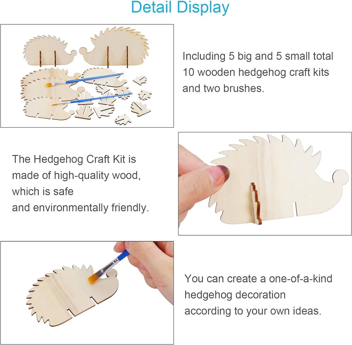 Svalor – Kit Bricolage Hérisson En Bois – 72 Pièces – Peinture, Strass, Corde – Activité Automne & Anniversaire Enfants