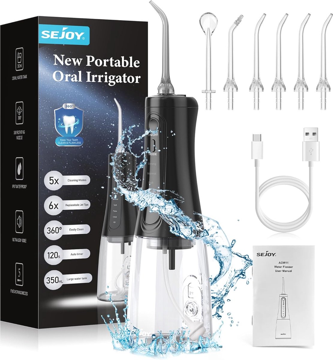 Bol.com Draadloze Orale Irrigator met 350 ml Waterreservoir - IPX7 Waterdicht en USB Oplaadbaar aanbieding