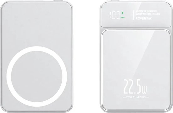 MagSafe Powerbank - 10000mAh - 22.5W Snellader - Draadloos - Wireless charger & USB-C - Compatibel met iPhone 12/13/14/15 - Compact Design - LED Display - Magnetische oplader - Draadloze oplader - wit