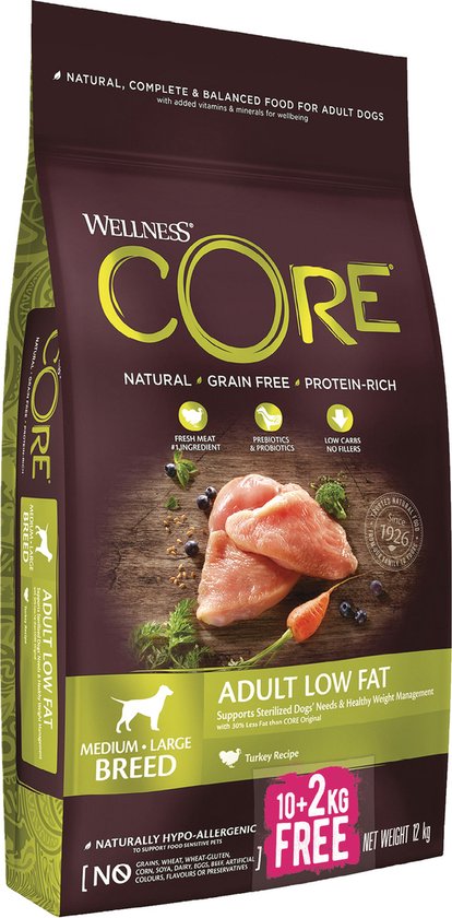 Wellness Core Grain Free Dog Healty Weight Kalkoen - Hondenvoer - 10+2 kg Bonusbag