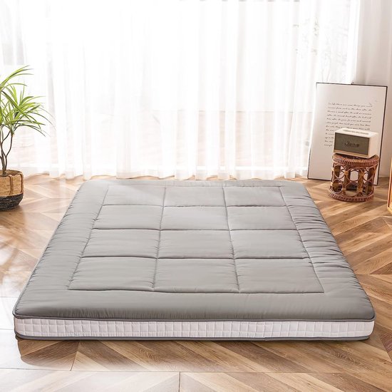 MAXYOYO Futon matras, gewatteerde Japanse vloermatras, gewatteerde bedmatrastopper, extra dik opvouwbaar slaapkussen, ademend vloerligbed, logeerbed voor campingbank (Bourgondië, King