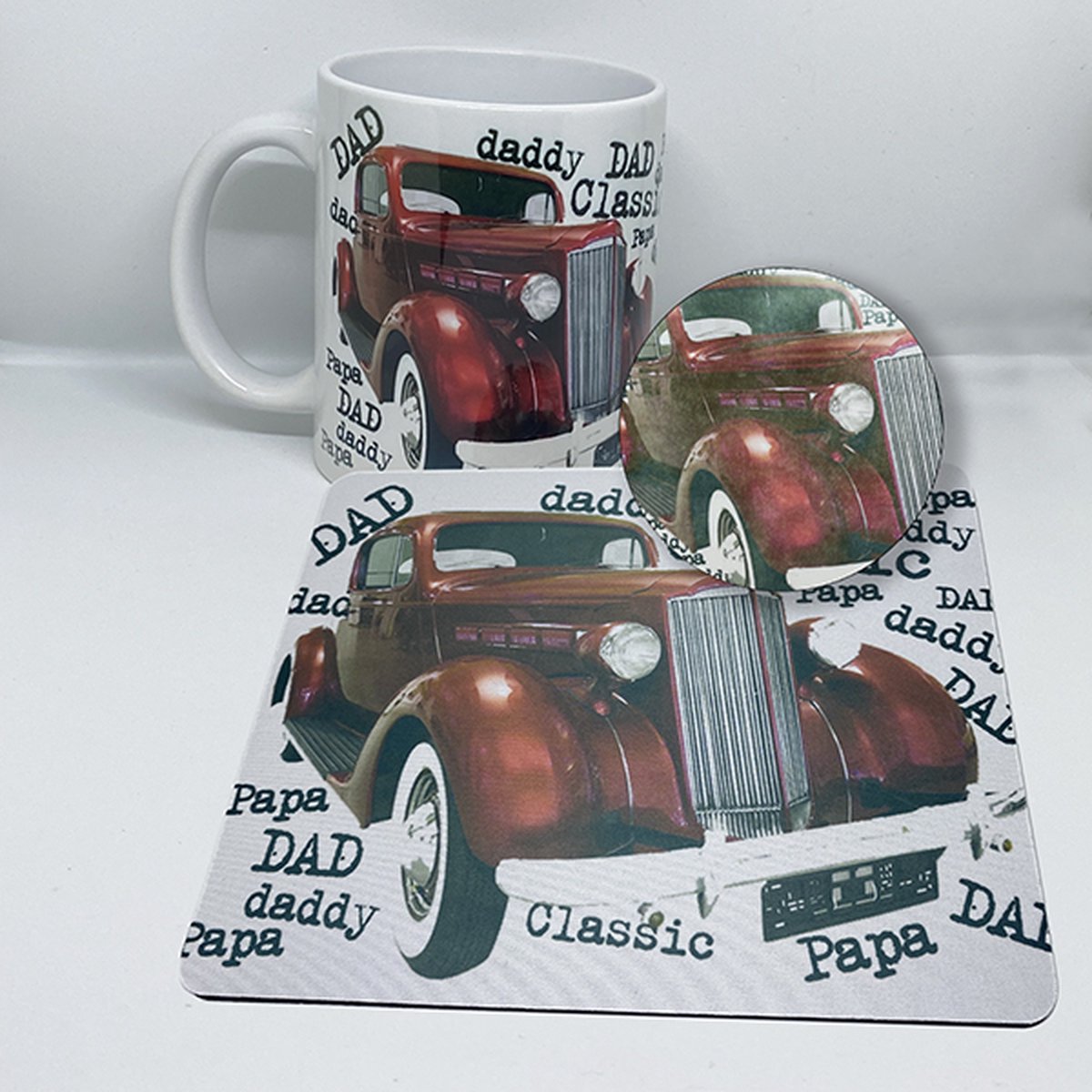 NB! Creative Boutique Coaster, Mok & muismat set: papa/papa/vintage