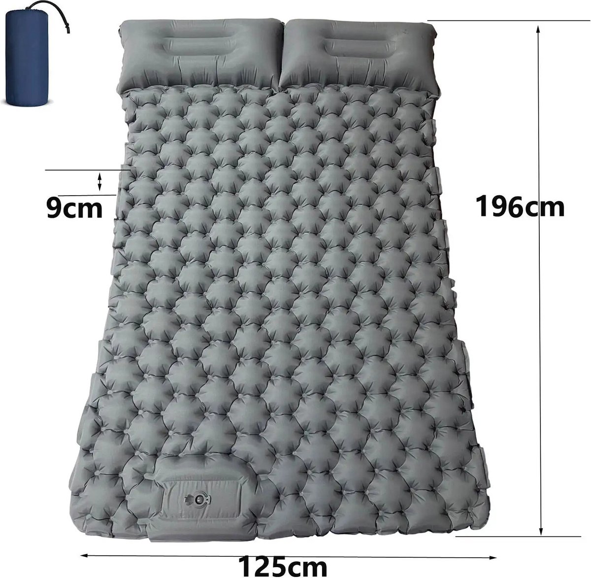 Luchtbed - 2 persoons - Met kussens - Ingebouwde voetpomp - Grijs - Camping - 196 x 125 x 9 cm