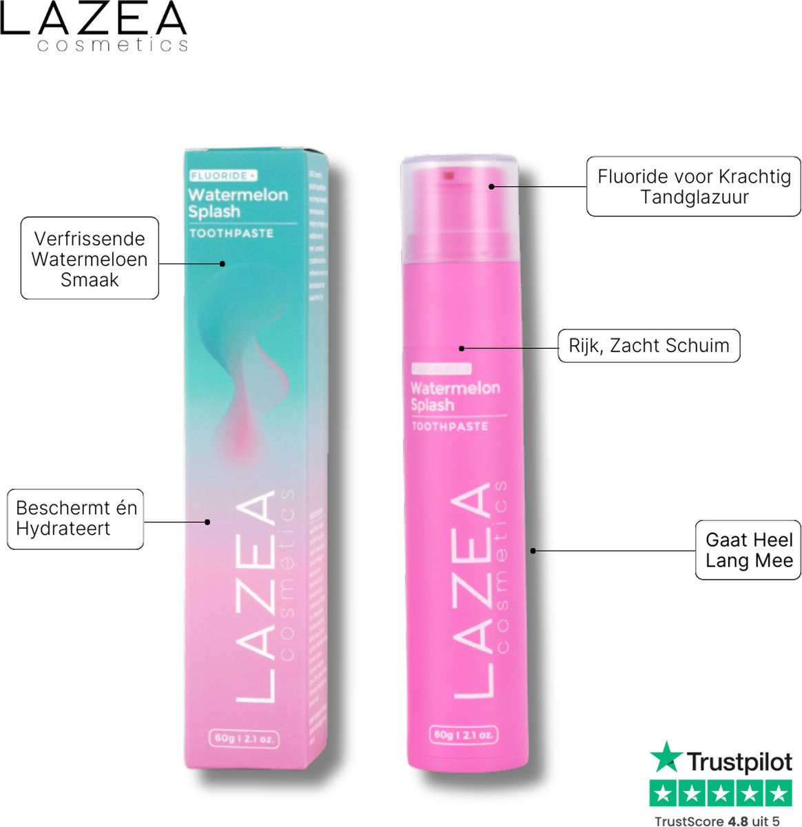 Goedkoopste LAZEA - Watermelon Splash - Tandpasta - Watermeloen Tandpasta - Heerlijke Smaak - Hismile - Whitening Tandpasta