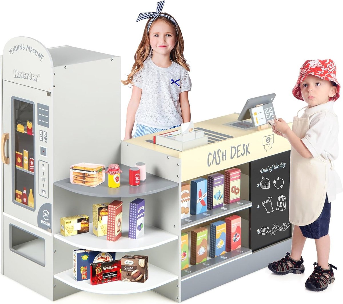 Houten Kinder Supermarkt met Kassa en Accessoires - Rollenspel voor Kinderen van 3 tot 8 Jaar