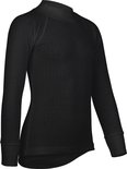 Zwart thermoshirt met lange mouwen en hoge hals, met verticale ribbels.