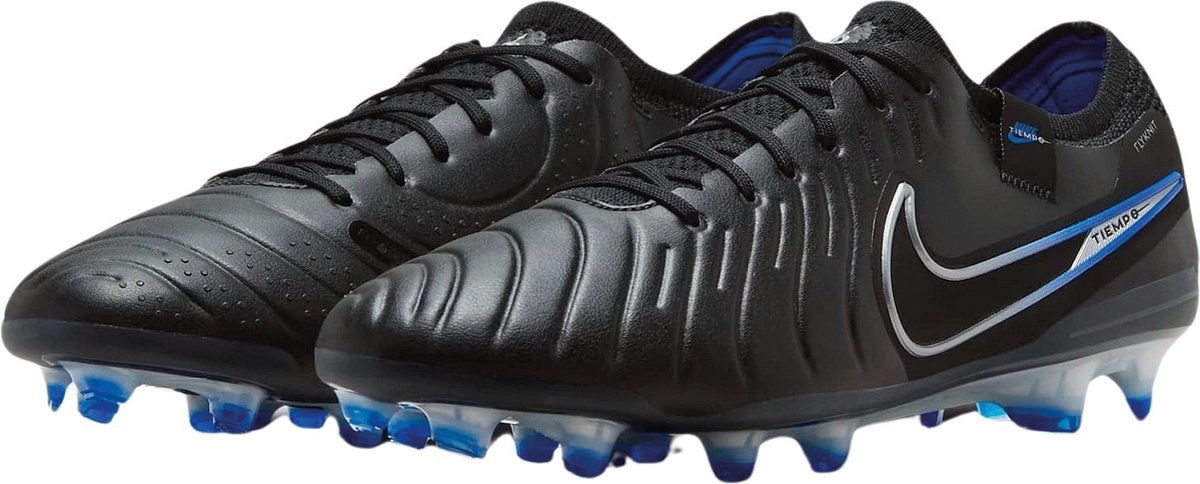 Nike Tiempo Legend 10 Elite FG voetbalschoenen in zwart met blauwe accenten, vetersluiting en zachte FlyTouch Plus leren b...