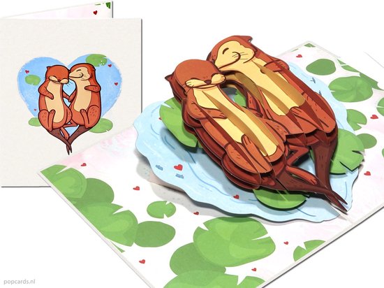 Popcards pop-up kaart – Schattige Otters Vriendschap Liefde liefdeskaart 3D kaart wenskaart