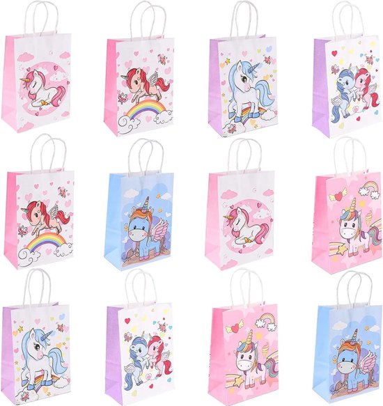 8 Papieren cadeauzakjes magische eenhoorn wit 11;4 x 20 cm