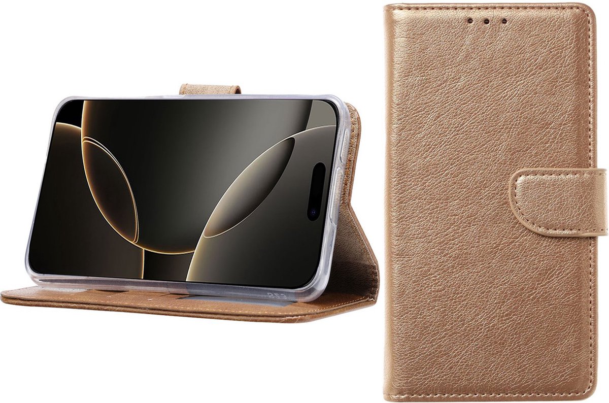 BixB Hoesje Geschikt voor iPhone 16 Pro Max – portemonnee bookcase met pasjeshouder - Goud