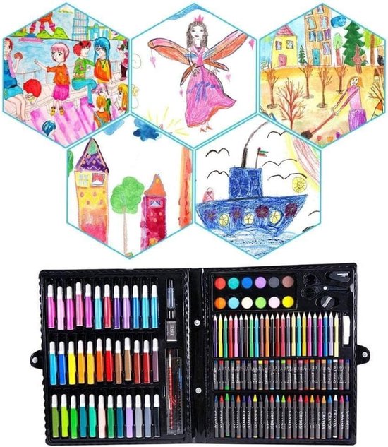 Jojoy - Boîte à dessin pour Enfants - Étui à dessin - Ensemble de dessin - Ensemble de peinture - 150 pièces - Crayons de couleur - Aquarelle - Crayons - Étui à colorier - ARTDECK