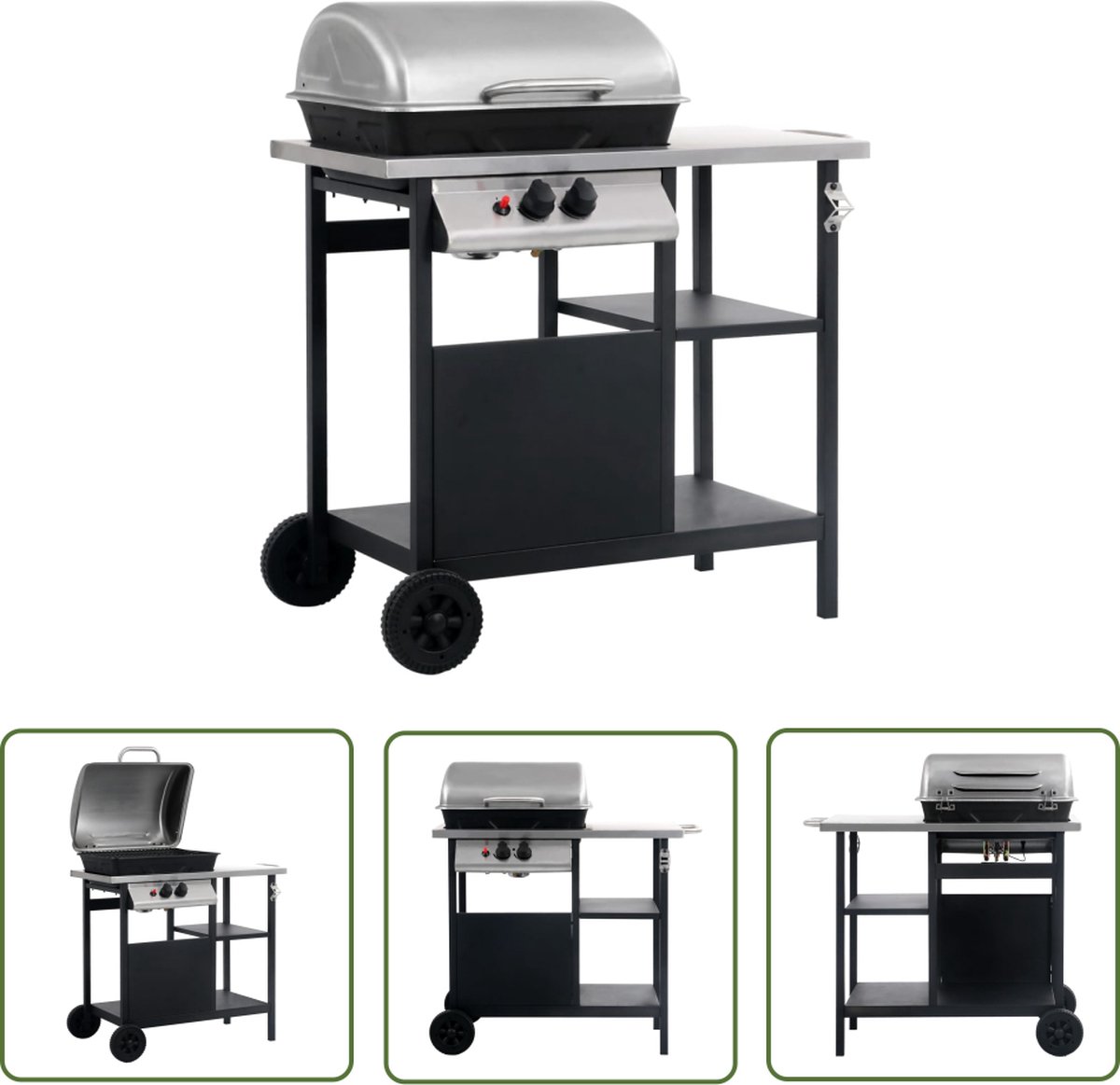 The Living Store Luxe BBQ - Gasbarbecue - Gepoedercoat staal en roestvrij staal - 92 x 53 x 96 cm - 3-laags zijtafeltje