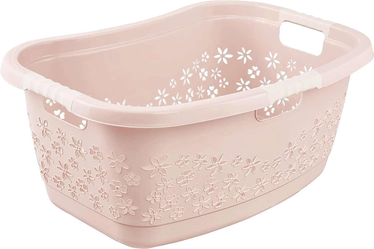 Goedkoopste Ergonomische Wasmand 50L met Luchtdoorlatend Decor en Anti-Slip Handgrepen - Nordic Pink