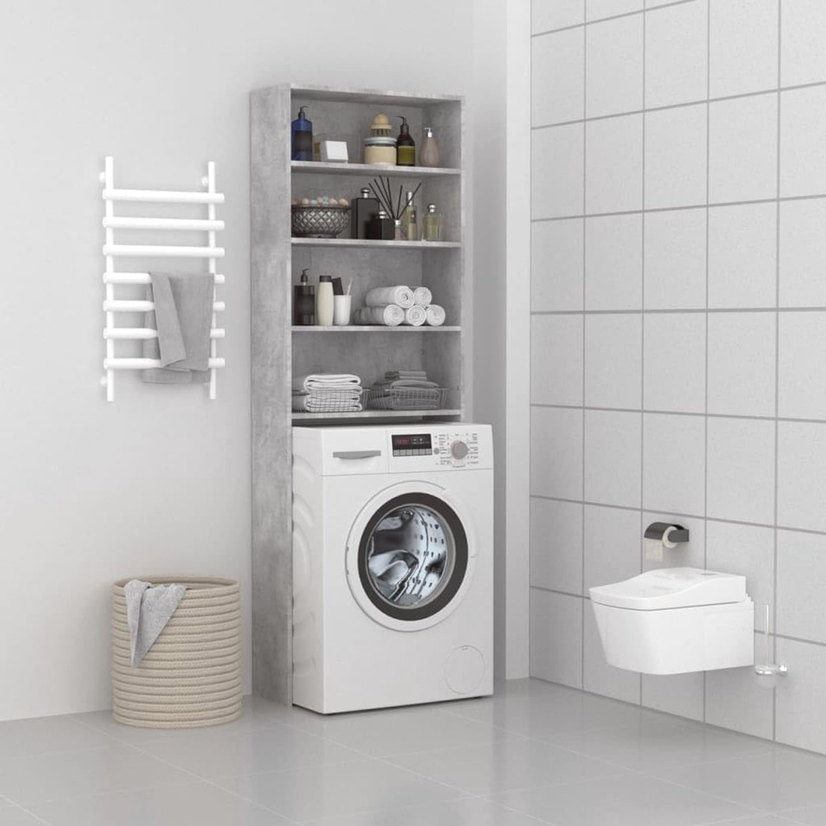 Wasmachinekast betongrijs 64x24x190 cm – Ideale opbergruimte voor badkamer en wasruimte