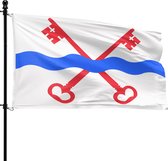 Witte vlag met een blauwe golvende baan en twee gekruiste rode sleutels.