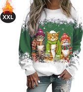 Nivard Kersttrui - Dames - Foute Kersttrui - Christmas Sweater - Kattenprint - Kerst Sweater - Christmas Jumper - Pyjama - Groen - XXL
