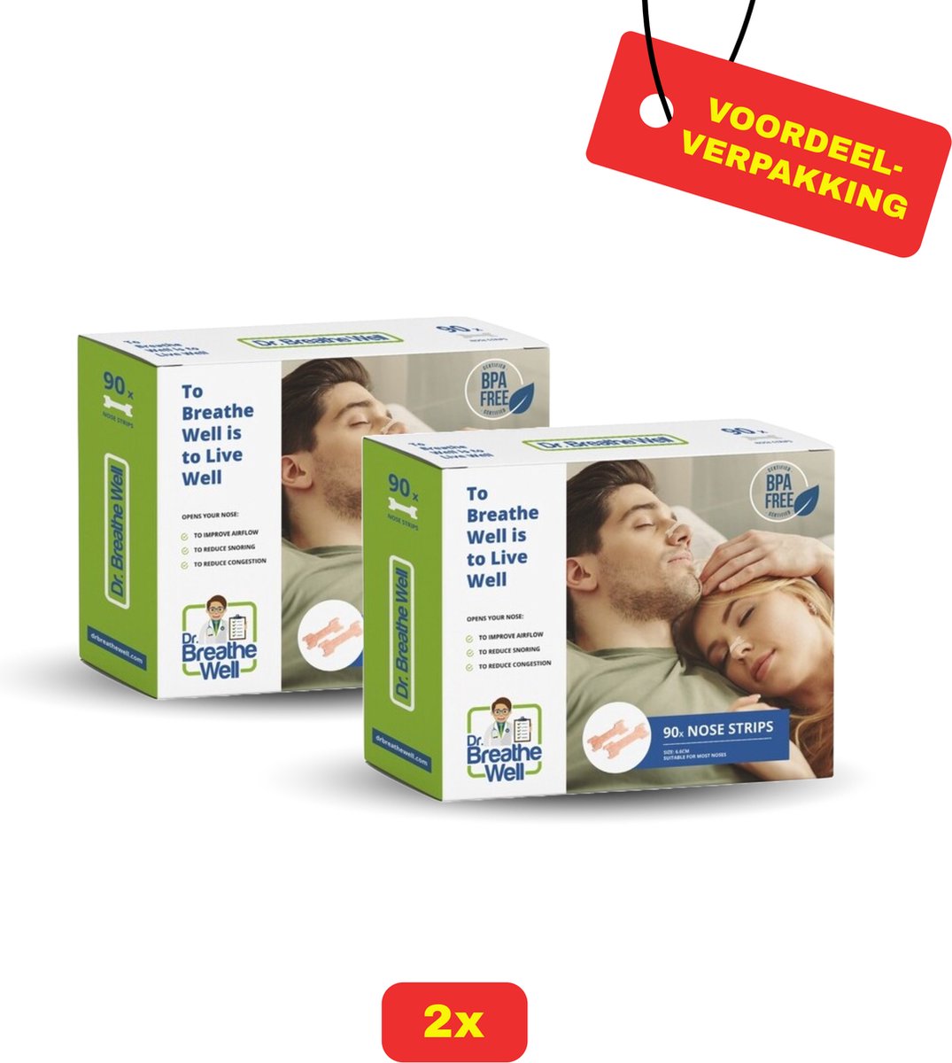 Goedkoopste 2X Dr Breathe Well Neusstrips 90stuks - Voordeelverpakking!