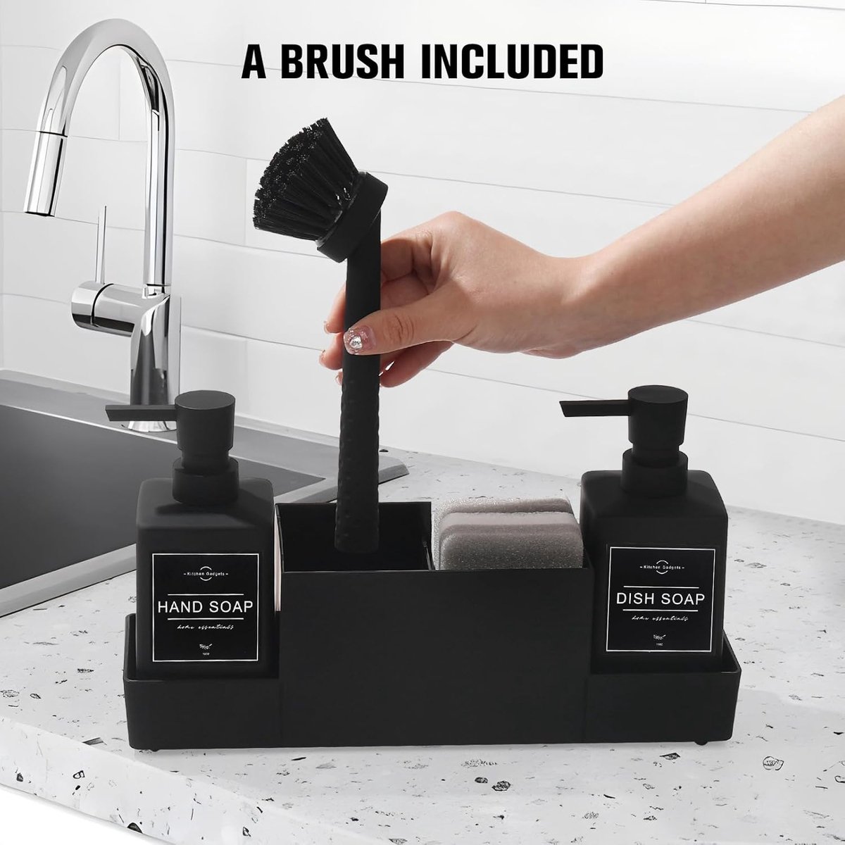 Clord - Keuken Set - Zeepdispenser - Sponshouder - Afwasmiddel Dispenser