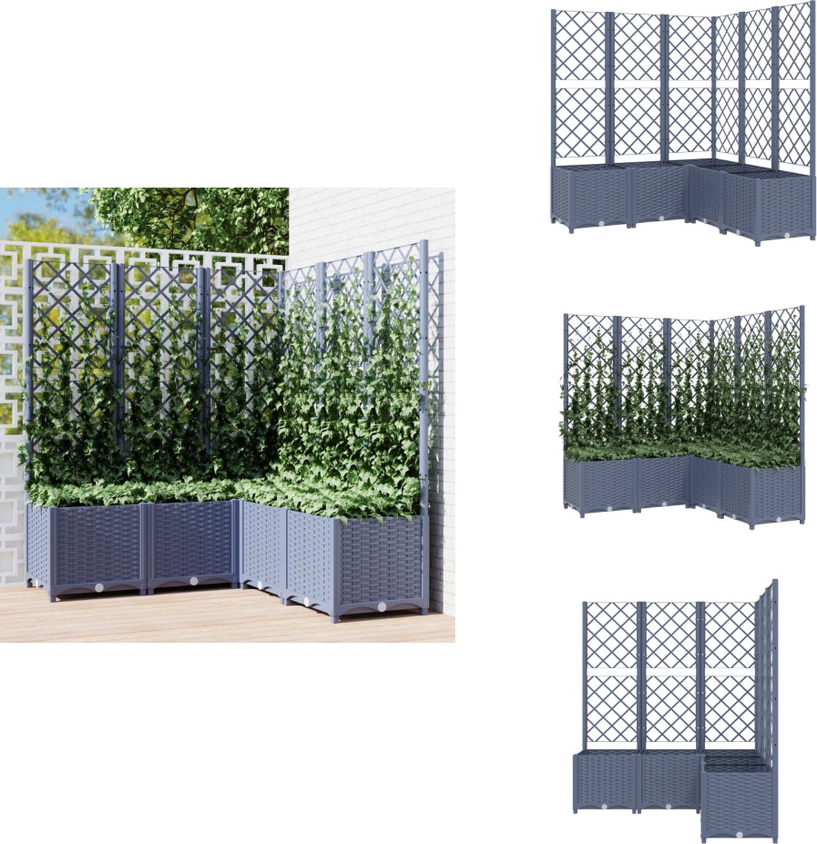 vidaXL Plantenbak met latwerk 120x40x142,5 cm polypropeen zwart