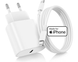 USB-C Power Adapter + USB C naar Lightning Kabel - Snellader Apple MFI Gecertificeerd - Geschikt voor iPad, iPhone Oplader - 1 Meter - Origineel Phreeze