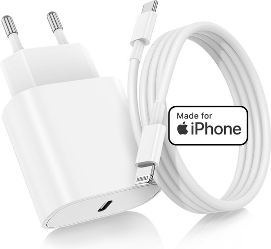 USB-C Power Adapter + USB C naar Lightning Kabel - Snellader Apple MFI Gecertificeerd - Geschikt voor iPad, iPhone Oplader - 1 Meter - Origineel Phreeze