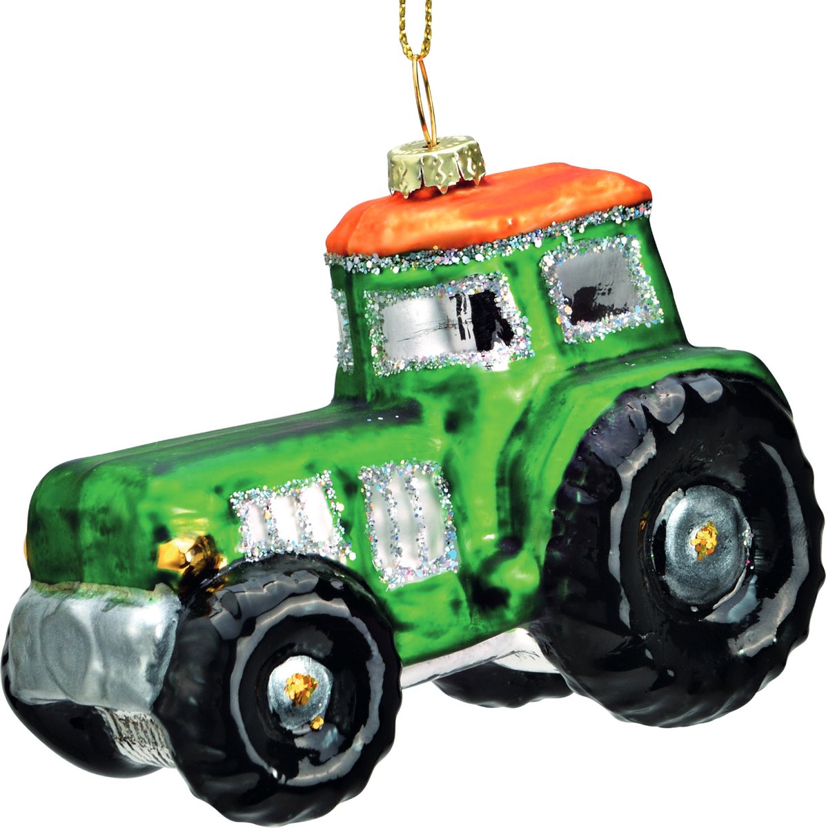 Kersthanger Tractor van glas - Groen - 7cm - Tractor kerstbal - Kerstboomversiering