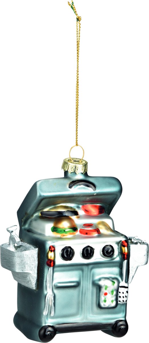 Kersthanger Blauwe BBQ - 11cm - BBQ Kerstbal - Glazen ornament Moderne BBQ - Kerstboomversiering