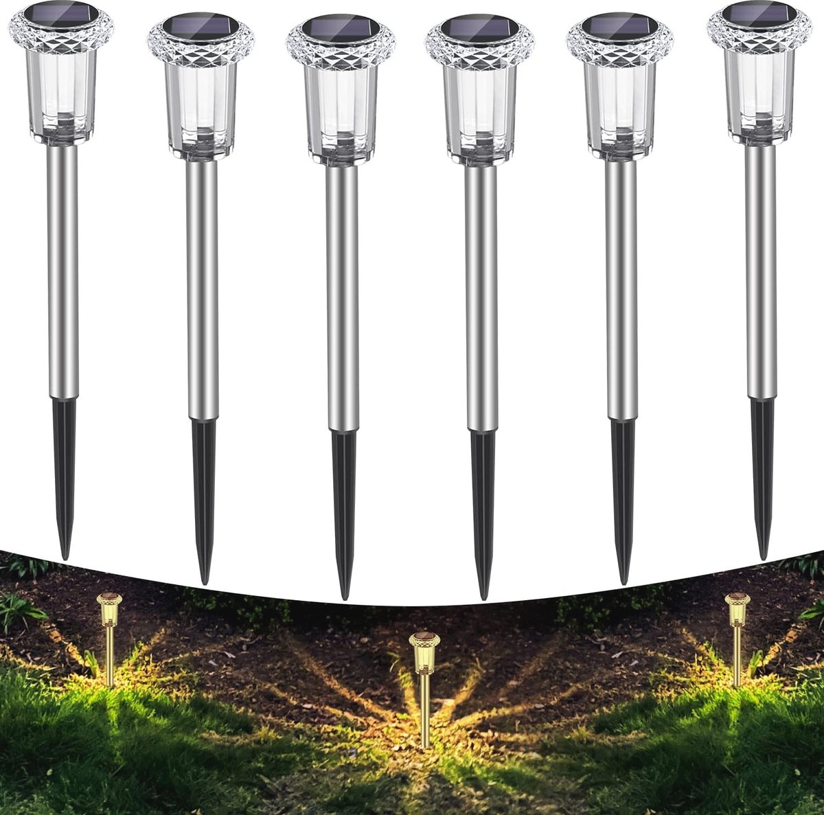 Goedkoopste Zonnelampen voor tuin en buiten, IP65 ledlampen voor gazon en vloer (warmwit), 6 stuks