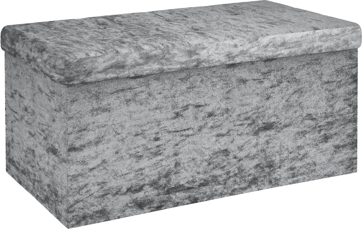 Intirilife Opvouwbare bank 76x38x38 cm in fluweelgrijs - zitkubus met opbergruimte en deksel met fluwelen hoes - zitkubus voetensteun opbergkist zitkruk