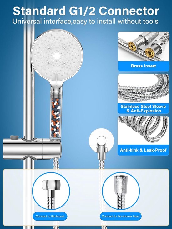Ensemble de douche de 70 cm avec douchette et flexible de 16 m - blanc/chrome