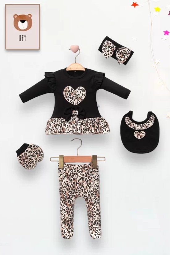 Leopard - Baby newborn 5-delige kleding set meisjes - Newborn kleding set - Newborn set - Babykleding - Babyshower cadeau - Kraamcadeau