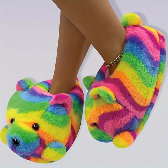 Beer Pantoffels - Kinderen - Regenboog
