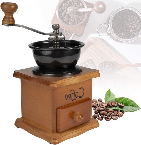 Koffiemolen Vintage - Handmatige koffiemolen van hout met instelbare grove instelling - Handkoffiemolen met keramische bramen - Opvanglade - Perfect voor druppelkoffie espresso