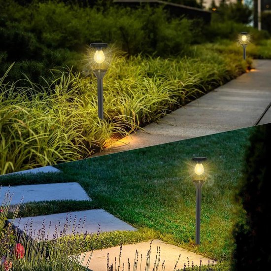 4 Lampes Solaires Extérieur Jardin - IP65 étanche Lumière Chaude Auto Allumage Nuit - Décoration Allée Pelouse