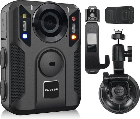 Bodycam 128G Body Worn Camera met GPS 2K/4K 2400 mAh Type-C Auto Zuignap Draagbare Draadloze Video Recorder Audio en Nachtzicht voor Veiligheid Zwart 1 Stuks
