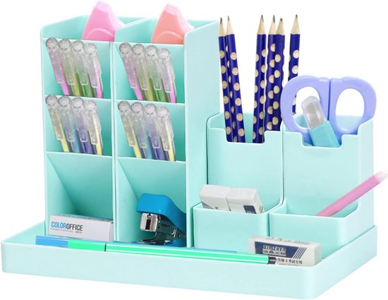 Witte Bureau-organizer Met 4 Vakken En 2 Laden – Multifunctionele Penhouder Voor School, Kantoor En Thuis, 17,5x9x9 Cm