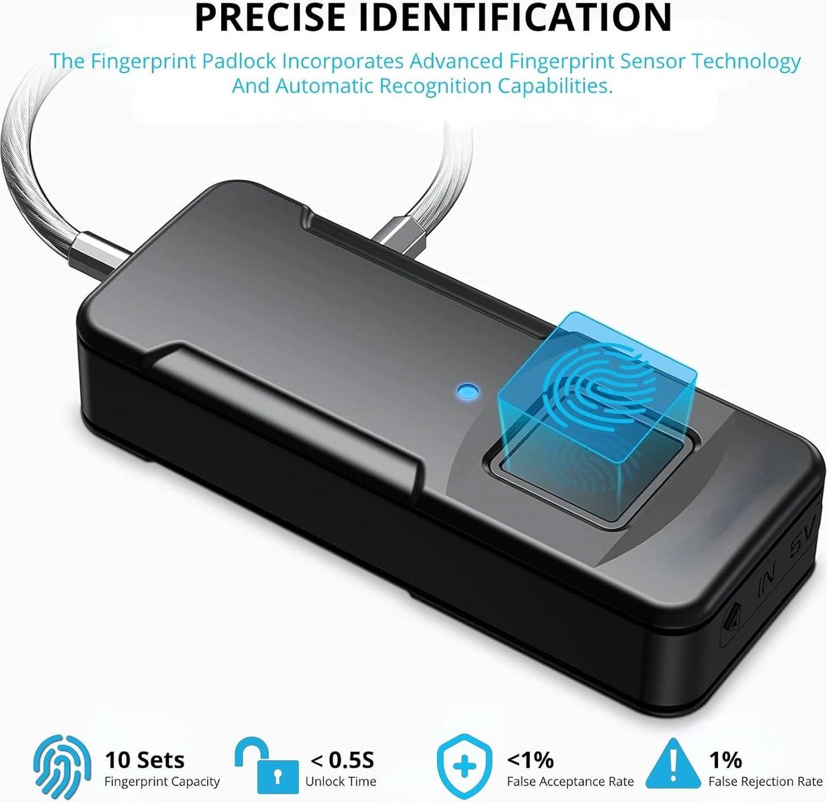 Cadenas à Empreinte Digitale USB Rechargeable - Étanche IP55, 20 Empreintes - Pour Bagages, Casiers, Gym - 7