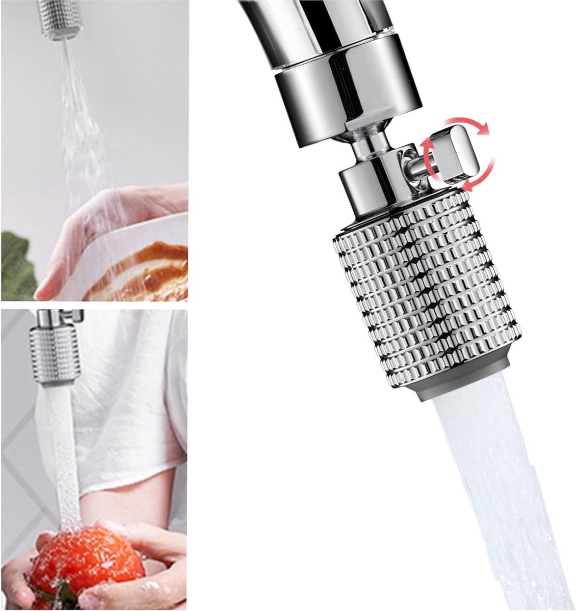 Waterbesparing kraanbeluchter - draaibaar - 2 straalsoorten - instelknop keuken