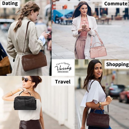 Crossbody Tassen voor Dames, VASCHY Schoudertas Veganistisch Lederen