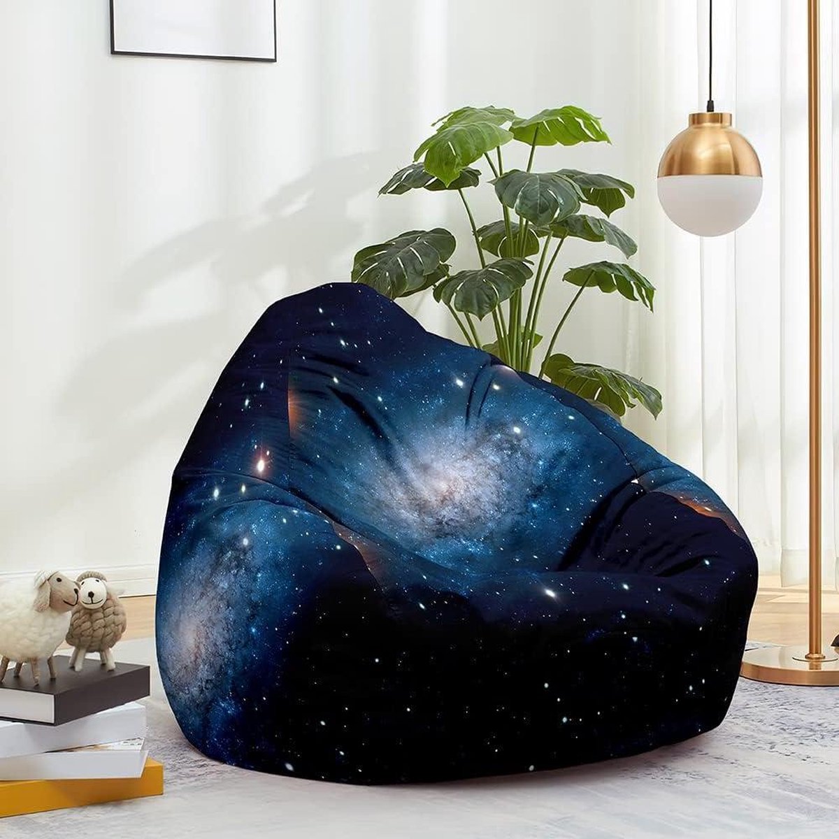 Zitzak hoes zonder vulling - Gaming zitzak stoel voor volwassenen - premium zitzak stoel met hoge rug - knuffeldier speelgoed opslag - 3D-print sterrenhemel luie bank - 100x120cm Galaxy