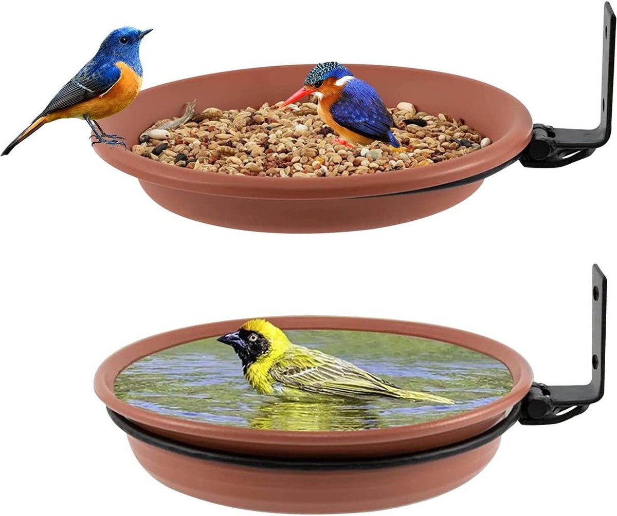 Vogelhuis vogeldrinken-balkon vogelvoederdispenser - rond-wandhouder - aantrekken-wilde-vogels - vogeldrinkaccessoires - om-op-te-hangen - vogelbad - 2-stuks