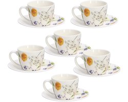 Set of 6 Coffee Cups with Saucers New Bone China Multi-Coloured - Tognana Audrey Collection - HTML Content Needed koffiekopjes set van 6