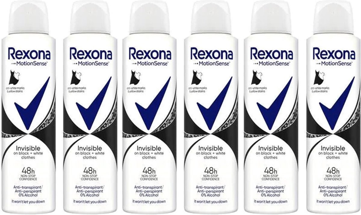 Goedkoopste Rexona Women Invisible Diamond Deodorant - 6 x 150 ml - Voordeelverpakking