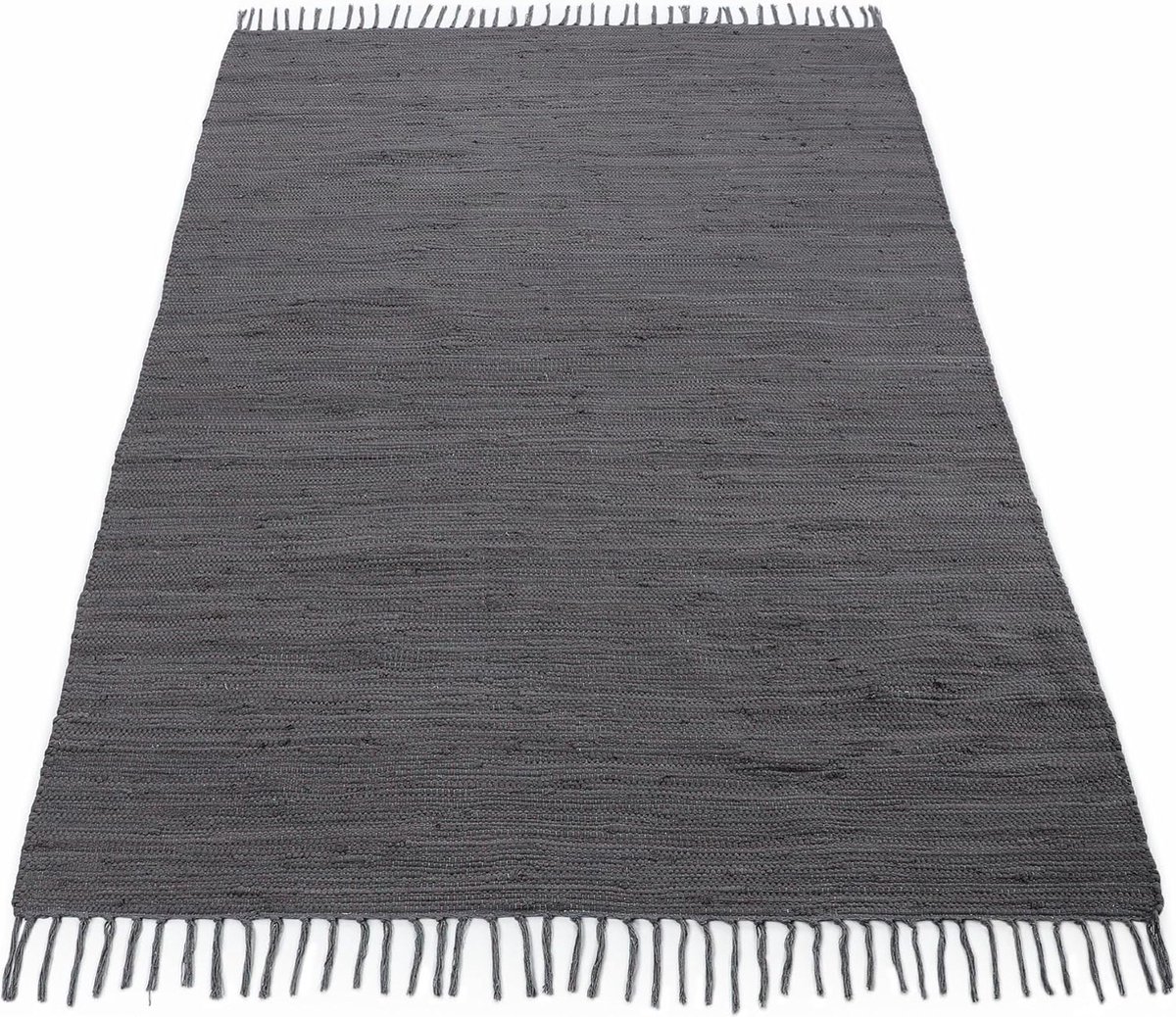 Goodivery ® Handgeweven Grijze Katoenen Vloerkleed met Franjes 190 x 290 cm voor Woonkamer