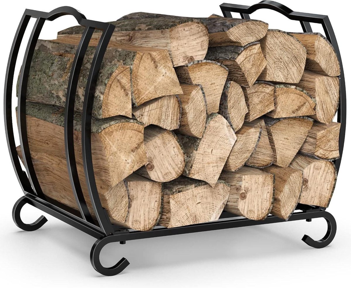 Haardhoutopslag - Houtopberging Metalen brandhoutrek voor binnen en buiten - brandhoutstandaard voor open haard en oven - 168 l × 125 W × 149 h - zwart